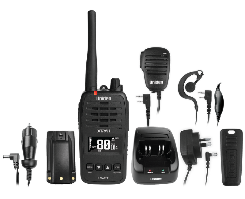 UNIDEN XTRAK 50 (5 Watt Waterproof Smart UHF Handheld Radio with Large OLED Display with Instant Replay Function)