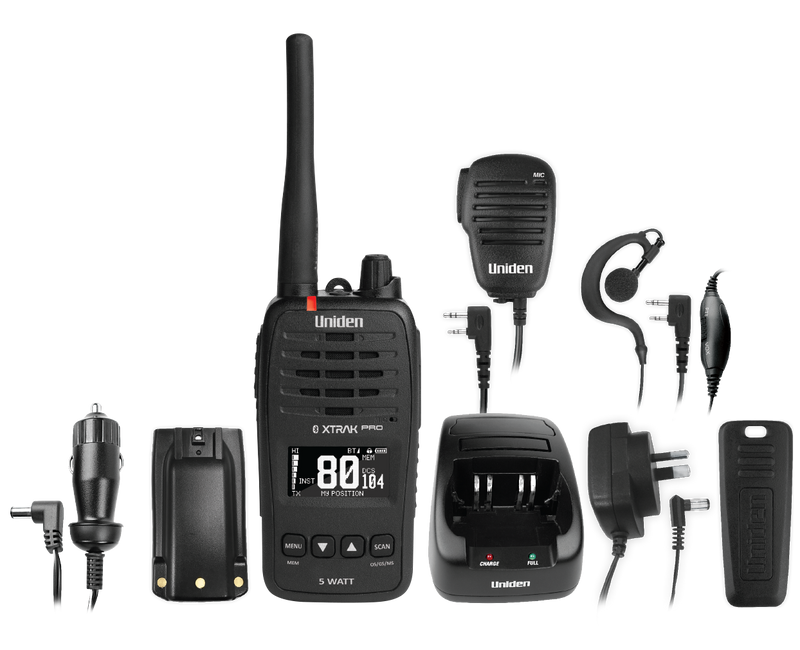 UNIDEN XTRAK 50 Pro (5 Watt Waterproof Smart UHF Handheld Radio with Large OLED Display, Location Sharing with Instant Replay Function)
