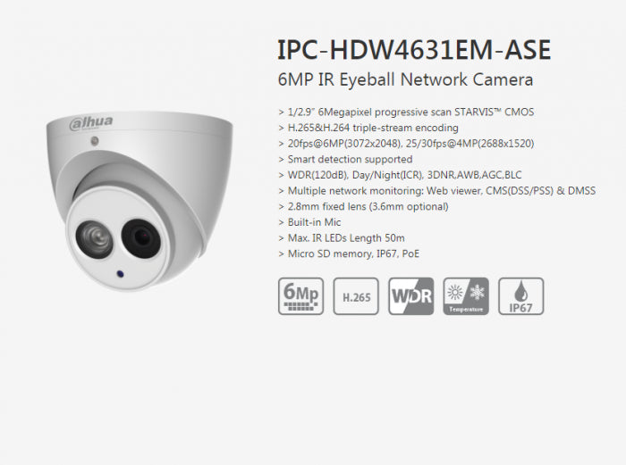 Dahua 4631EM-AS 6MP IR Eyeball Network Camera 2.8MM