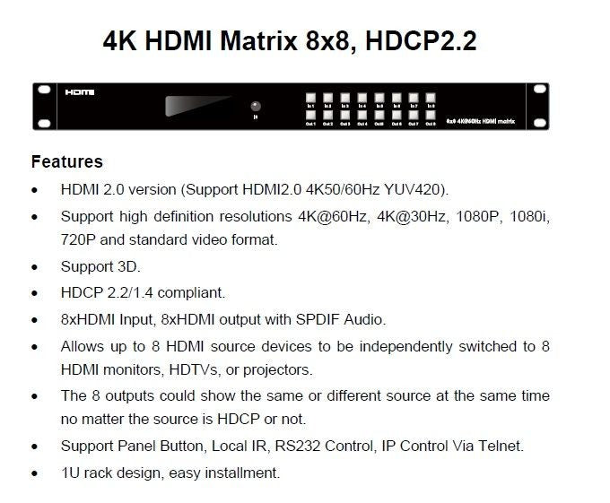 HDMI MATRIX SWITCH 8X8 V2.0 4K